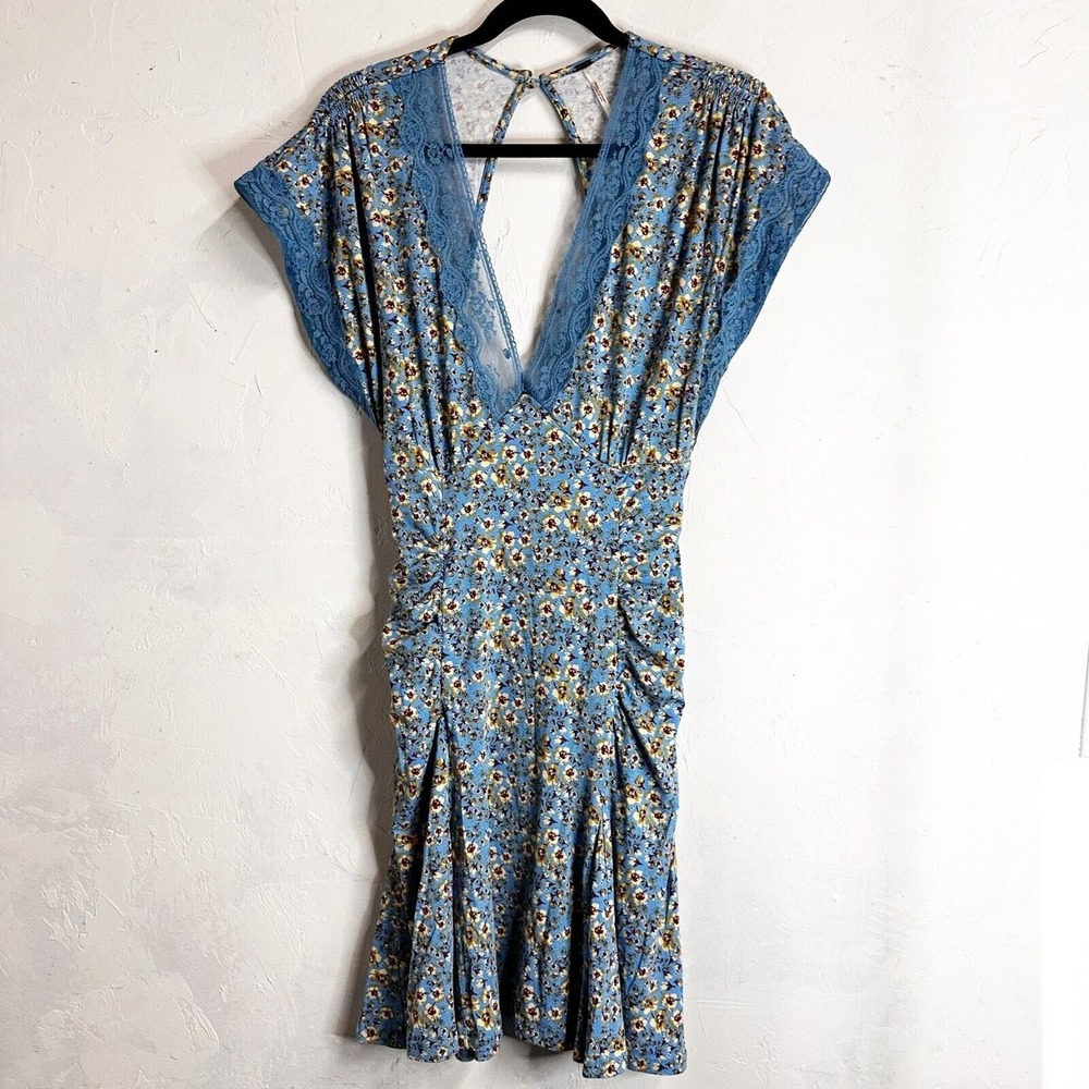 Free People Sweet Talker Mini Dress Open Back Floral Stretch Boho Womens Medium